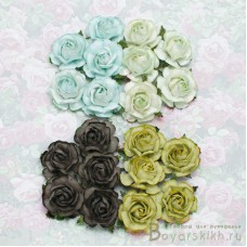 Роза чайная, тон голубой/зеленый - 40мм (20шт.)
