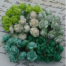 Роза открытая, тон зеленый/белый/салатовый – 15мм (100шт.)